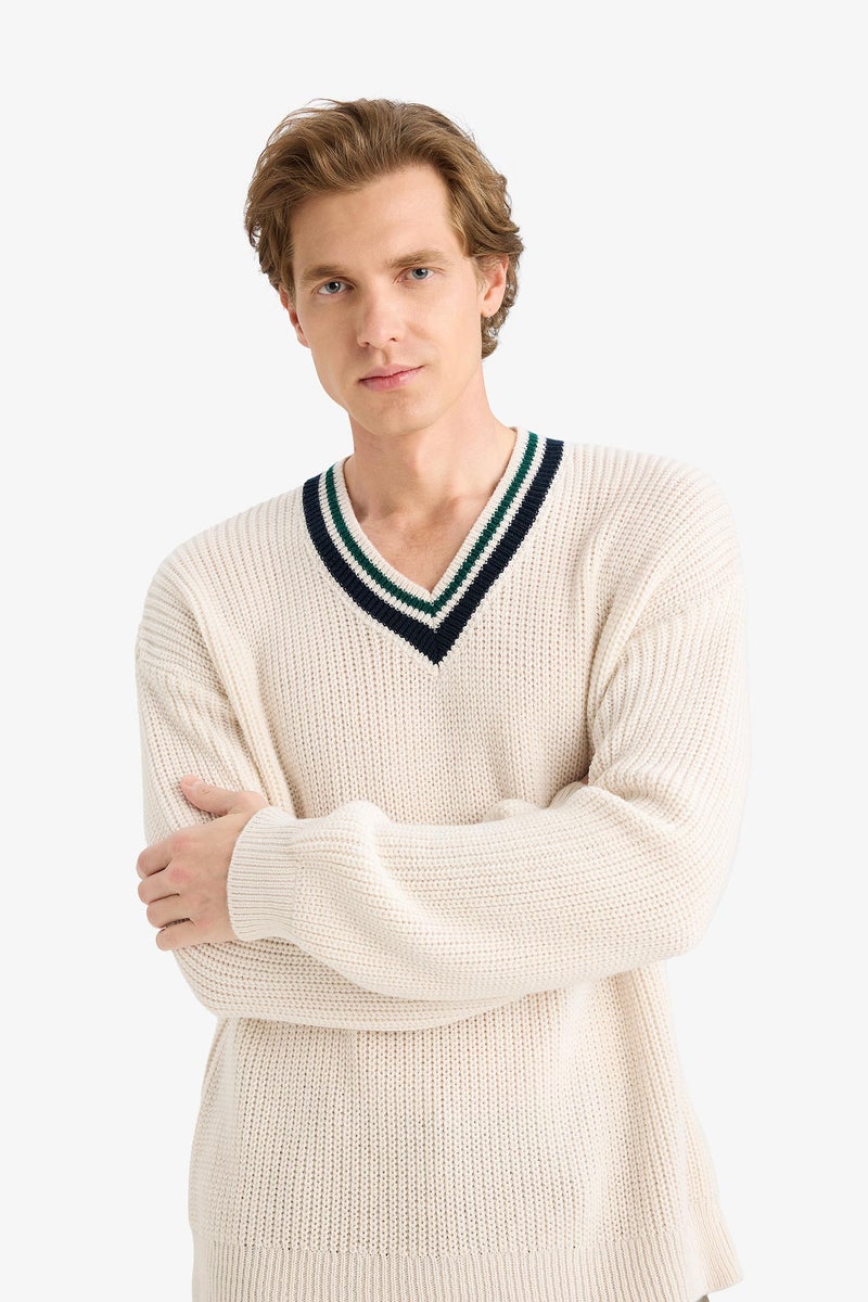 DeFacto Beige Man Relax Fit Knitwear Pullover Casual - Image 3
